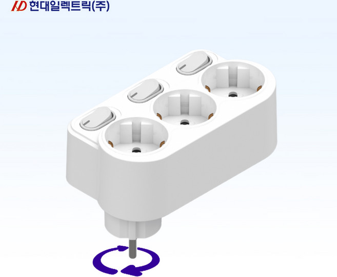 현대일렉트릭 절전형 스위치형 회전멀티탭 개별 3구 HT116, 134mm, 개별절전 3구_회전, 1개