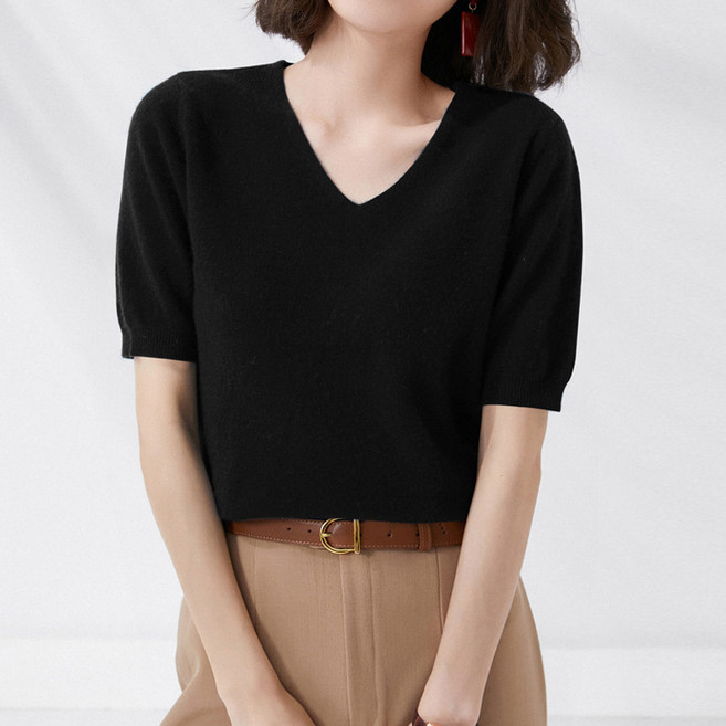 보슈 여성 브이넥 반팔 니트 니트티 반팔티