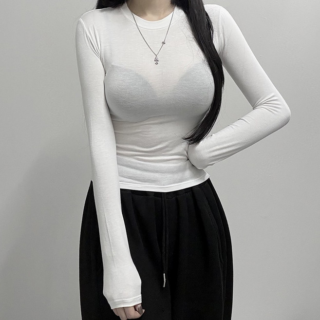 VANANA2 [부유방삭제/핏ㄹㅇ보장!] KOREA MADE : 슬림한 탱글 시스루니트 라운드 섹시 커버업 볼륨 여성 비치는티