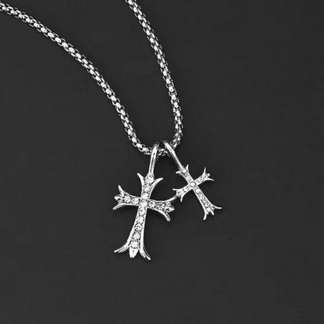 빈티지 컬렉션 써지컬스틸 더블 큐빅 십자가 체인 목걸이