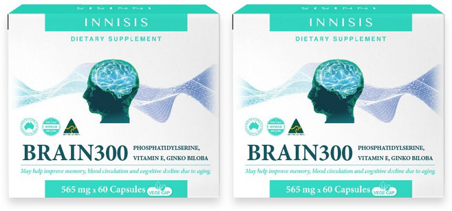 프리미엄 이니시스 브레인300 60캡슐 포스파티딜세린+징코+비타민E 기억력 인지력 영양제, 60정, 2개