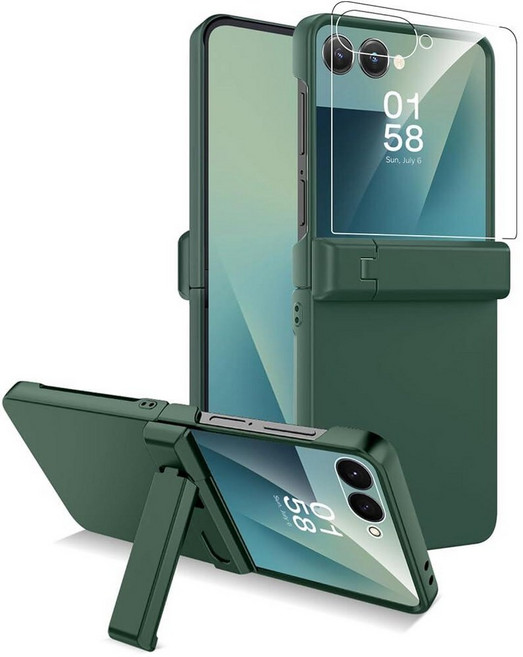 Miimall 슬림 삼성 갤럭시 Z 플립7 케이스 스탠드 포함 힌지 보호 충격 방지 낙하 미끄럼 내구성 풀 바디 견고한 튼튼한 킥스탠드 플립 7용 케이스 액정보호필름 그린, Samsung Galaxy Z Flip7 Case, Green