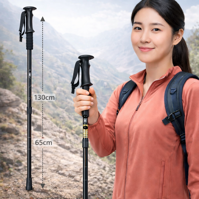 그그다 3단신축 등산스틱 초경량 지팡이, 1개, 블랙