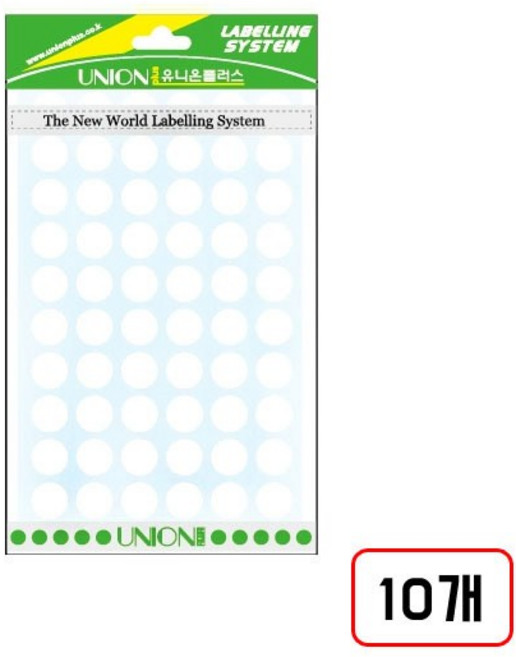 유니온)원형스티커 302/12mm, 백색(M320731) 8매 10개입