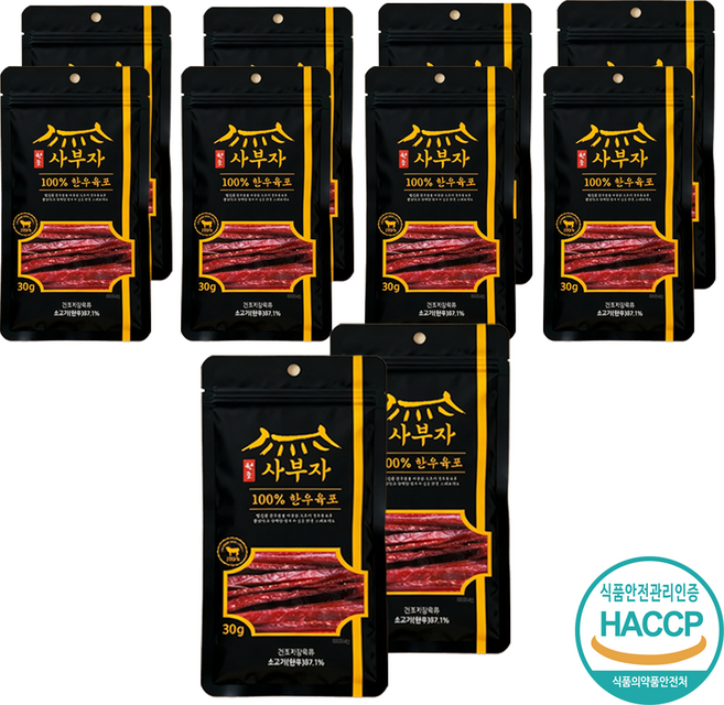 사부자 프리미엄 한우 기본육포, 10개, 30g