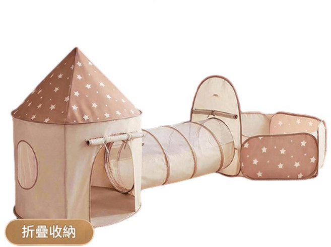 兒童帳篷 遊戲城堡基地 隧道球池三合一 星星圖案, 淺黃色, 1個