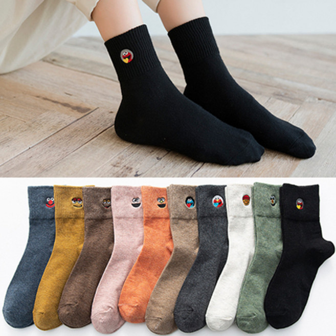 스콩 여성 카툰 도톰한 면 패션 중목양말 10종 세트