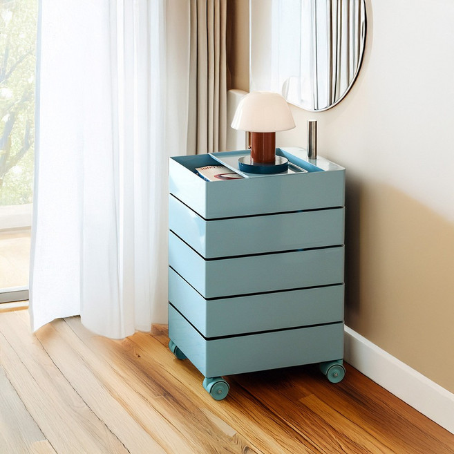 [리비니아] 무브 360도 회전 5단 이동식 트롤리 웨건 서랍수납장 틈새장 5Colors, 스카이블루