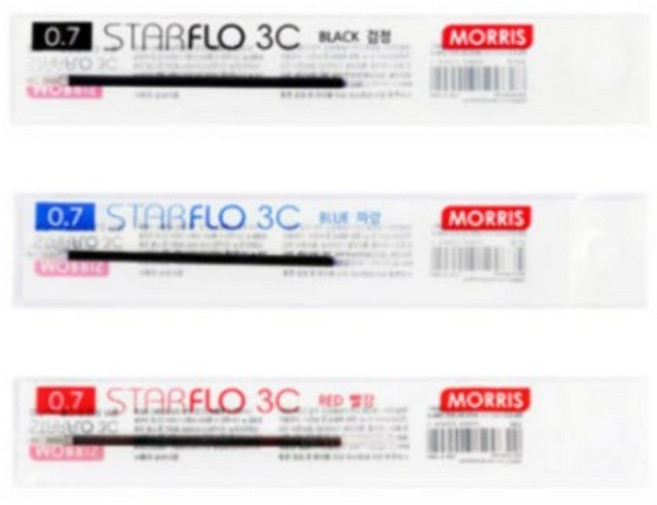 모리스 스타플로 3색볼펜 리필심 0.7mm, 블루, 10개