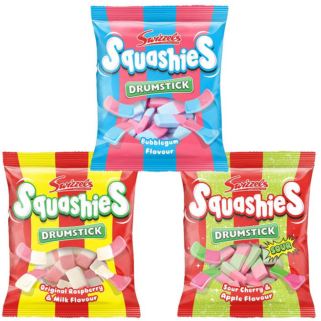 스위즐스 드럼스틱 젤리, 1세트, 버블검2개+라즈베리&밀크2개+사우어체리&애플2개