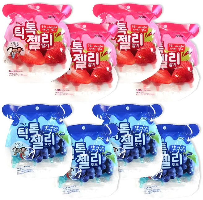 틱톡젤리 딸기 4개입 160g x 4p + 포도 4개입 160g x 4p 세트, 1세트