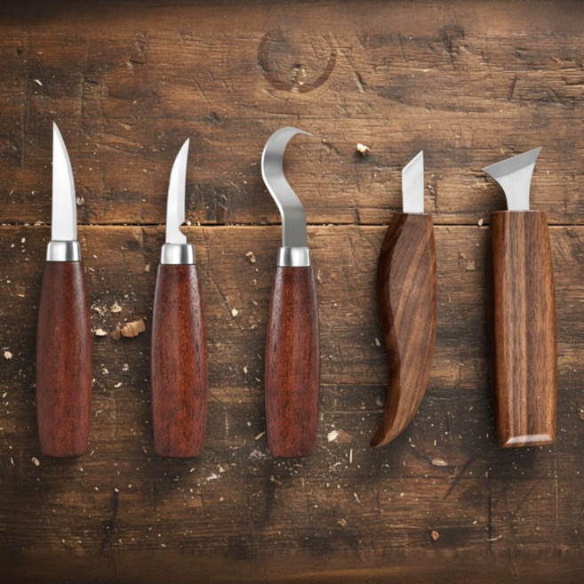 다용도 우드카빙 목공예 초보 원목 조각도 조각칼 5종 세트, 원목색, 1세트