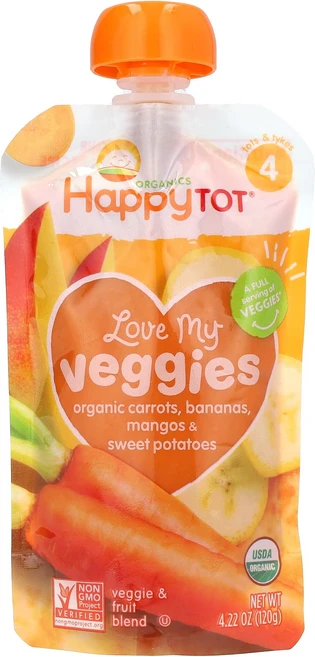 Happy Family Organics Organics Happy Tot 러브 마이 베지스 유기농 당근 바나나 망고 & 고구마 4.22 oz(120 g), HappyFamilyOrganicsOrganicsHap - 쿠팡