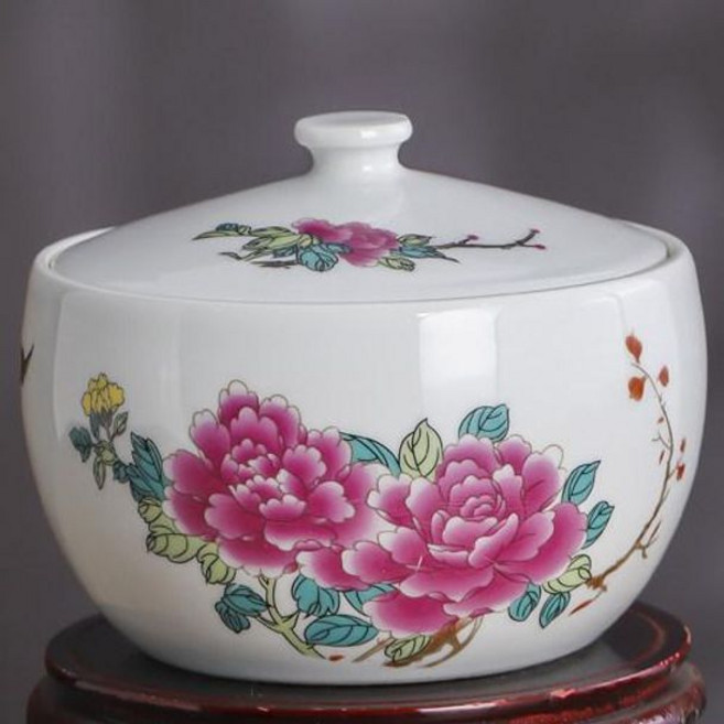 도자기요강 감성 하얀색 대형 소변 중형 옛날 어르신요강, 1개, 번영하는 꽃 약 5kg