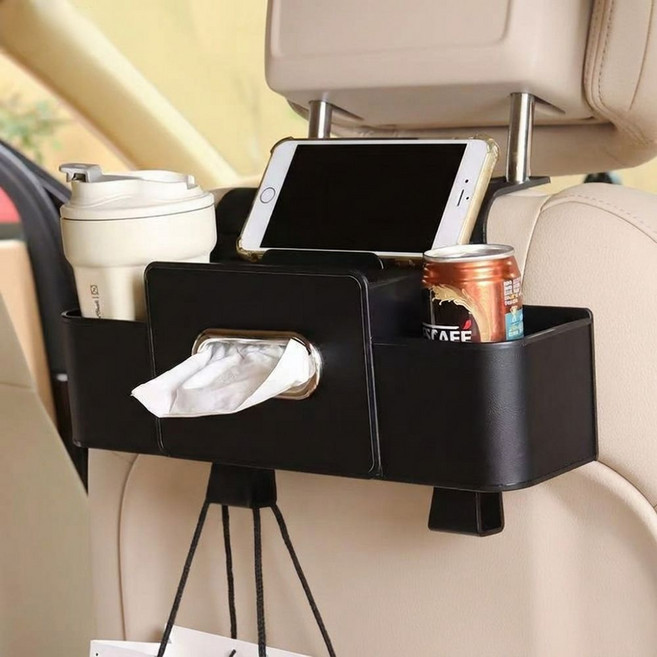 온디즈 자동차 뒷좌석 컵홀더 일체형 다용도 수납함, 블랙, 1개