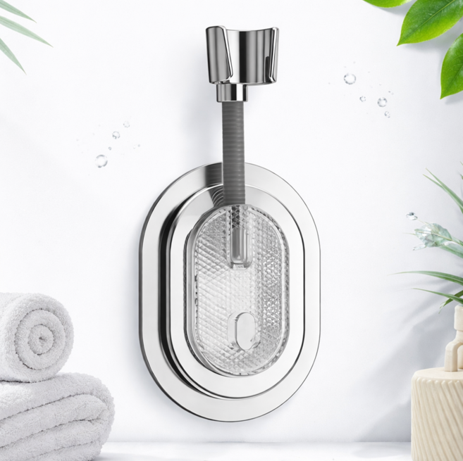 강력고정 무타공 대형 샤워기 거치대 720도 회전, 크롬(실버)