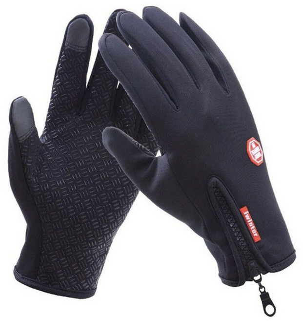 BTR 자전거 장갑 방한 겨울용 기모 스마트 터치 윈드스토퍼, 1세트, 블랙