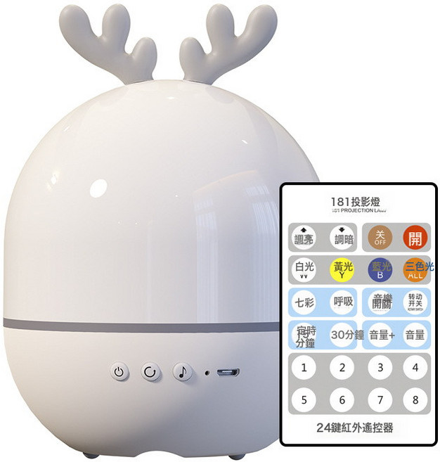 DIU 新款萌兔星空檯燈投影燈八音盒兒童旋轉臥室夢幻小夜燈禮物, 小鹿遙控款:1W