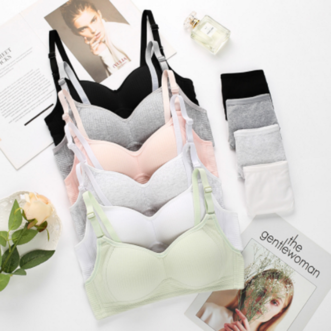 [당일출고] 완전편한! 노와이어 순면 골지 주니어 브라팬티 세트 내츄럴볼륨 학생 여성 속옷세트 (12시이전당일출고)