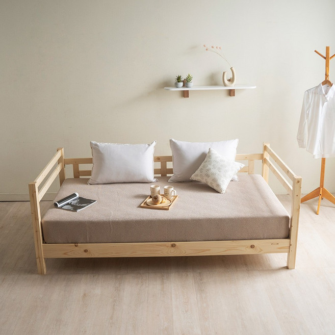 [한정수량 추가할인쿠폰] 에보니아 파인 원목 데이베드 슈퍼싱글 침대, 네추럴_매트제외