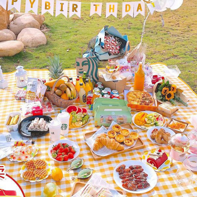 하피디코 체크 해피 피크닉 매트 방수 돗자리 대형 4-6인 가능, 그린