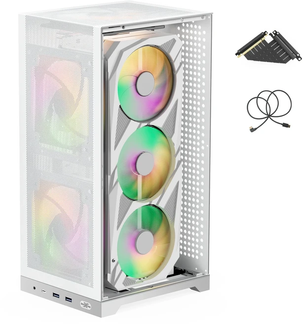 ShinySnake L400 메쉬 ITX 케이스: 12.1L 350mm GPU PCIe 라이저 포함 스틸 프레임 SFF 빌드 높은 공기 흐, 02 White with PCIe 5.0, 01 빠른