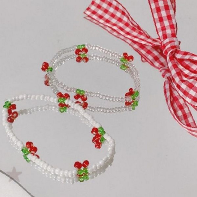 체리무늬 비즈공예 손가락 장신구 팔목 액세서리 우정선물 커플아이템 핸드메이드