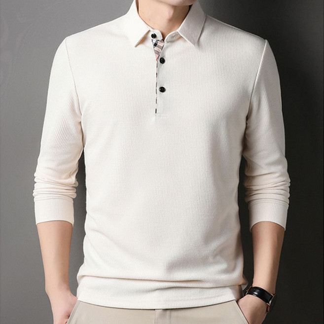 남성 긴팔 와플 티셔츠 패션 체크 카라티 nam*30725zA