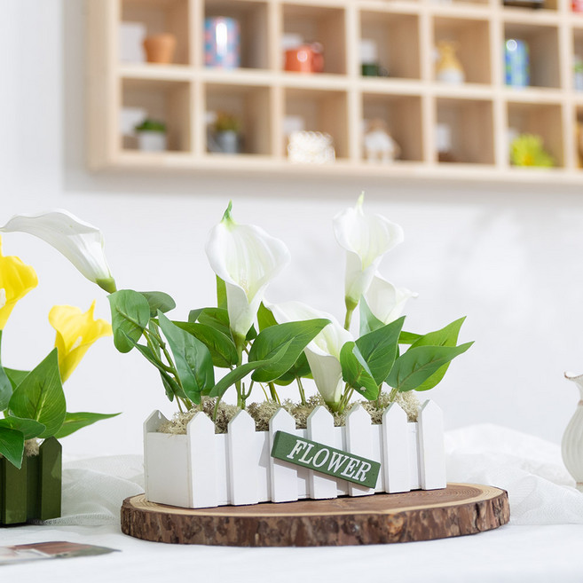 순수한 카라 조화 울타리 화분 set 24cm 인테리어 꽃 테이블 장식 소품 꾸미기, 3개, 화이트_화이트B