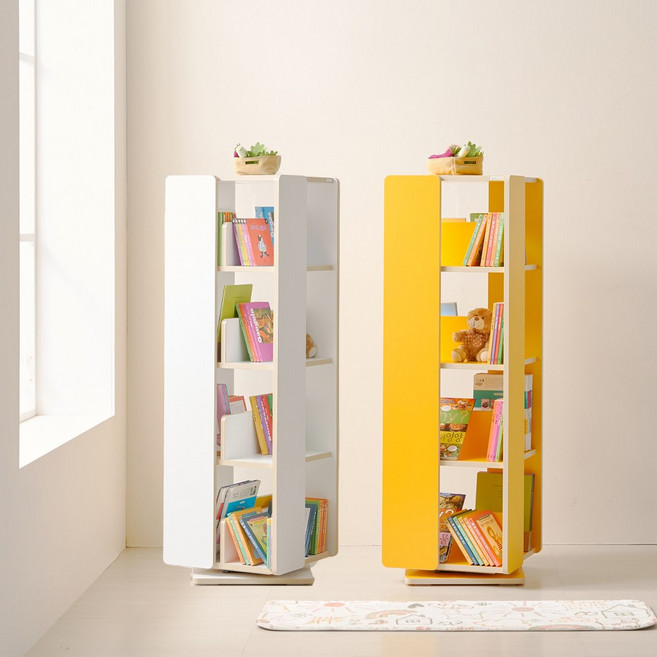 착한목수 LPM 우디 360도 4단 회전책장 유아 어린이 아동 인테리어 수납 책장, 옐로우