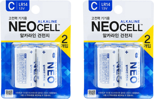 네오셀 알카라인 건전지 LR14 C형 2개입 2개, 기본선택, 2개