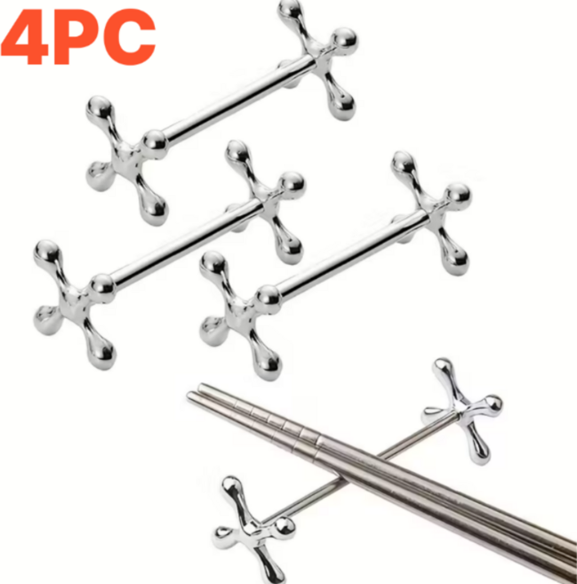 심플한 테이블정돈 젓가락 수저 받침대 4P 세트, 1세트, 실버