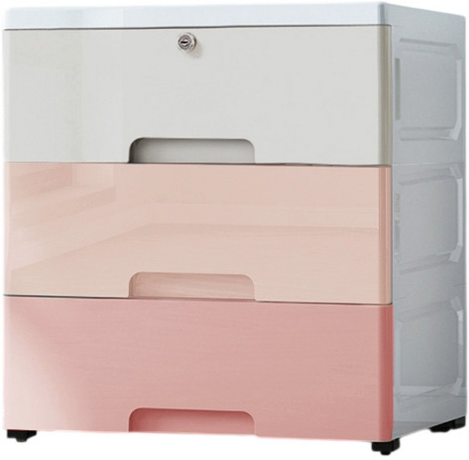 馬卡龍密封款收納櫃 居家收納櫃, 香檳粉_3層(帶鎖)