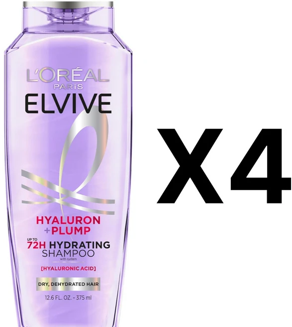 L'Oreal Elvive Hyaluron Plump Hydrating Shampoo 로레알 엘바이브 히알루론 플럼프 하이드레이팅 샴푸, 4개, 375ml - 쿠팡