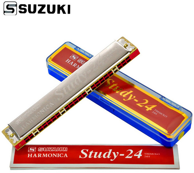 스즈키 스터디24 하모니카 C C# A F G 24홀 트레몰로 하모니카, G조, 1개