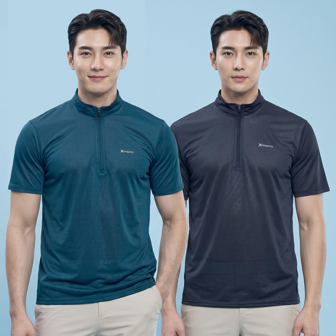 [이지바이] (1+1) 남성 메쉬 반팔 집업 티셔츠_아이스샷 쿨 등산 아웃도어 집업티