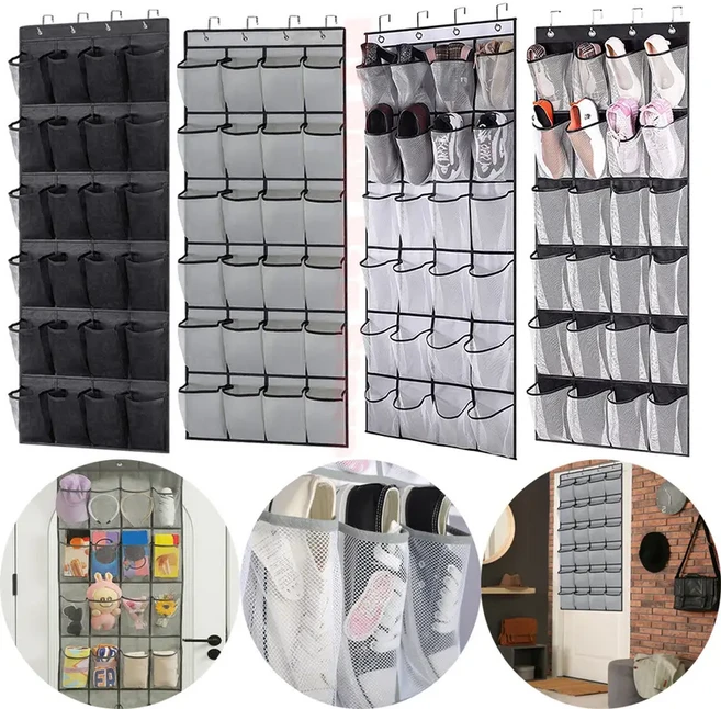 선반 정리대 대형 옷장 접이식 패브릭 잡화 신발장 정리함 그리드 포켓 벽걸이 캐비닛 신발 수납장 가방 보관함 보관 랙 메쉬, Grey