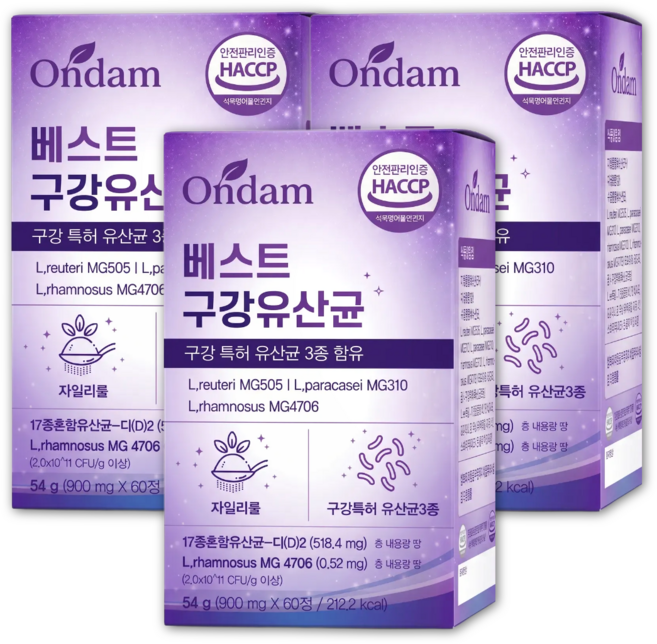 구강유산균 M G 18 종 식약청인증 특허 자일리톨 로얄제리, 3개, 60정