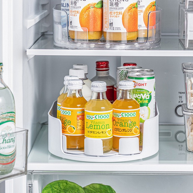냉장고 수납 턴테이블 트레이 주방 음료 양념통 바구니 360도 회전 보관함, 크림, 1개