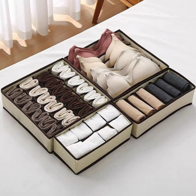레디박스 고급형 패브릭 속옷 양말 정리 수납함 4종, 2세트, 커피베이지