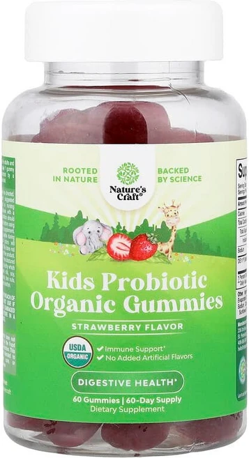 Nature's Craft 어린이용 프로바이오틱 유기농 구미젤리 딸기 구미젤리 60개 NCA-93201, 1개 - 쿠팡