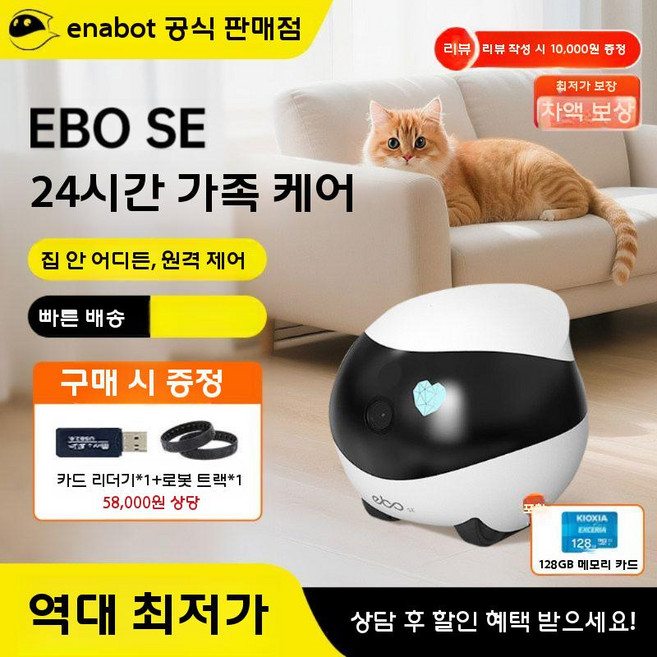 반려로봇 감시 카메라 AI 로봇 인공지능 지능형 음성 장난감, EBO SE-128G (자동 충전)