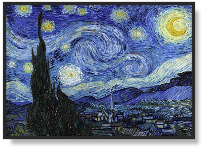 Lifedecor 星夜裝飾掛畫 梵谷名畫藝術畫作, A款-黑框,50*70CM, 黑框
