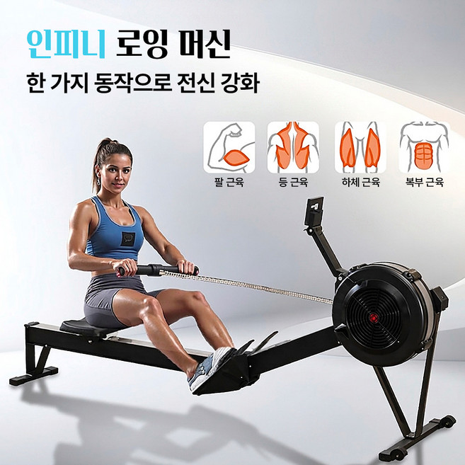인피니 가정용 공기저항 로잉머신 홈트 실내 전신운동기구 10단계 풍압 저항조절 로잉머신, 블랙, SY/001