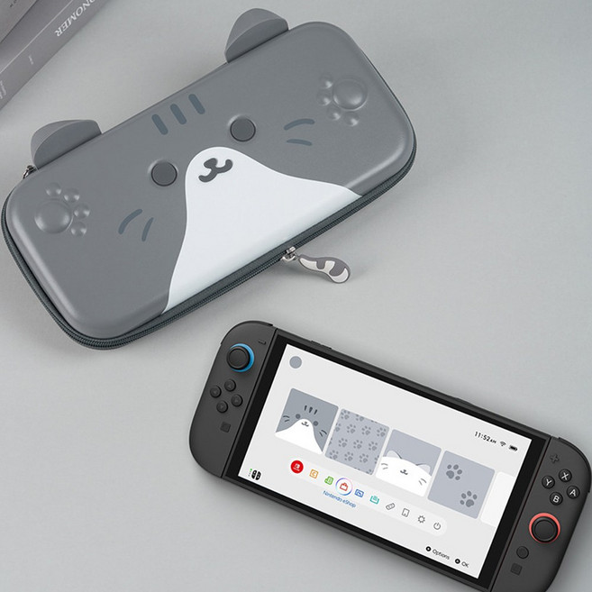 닌텐도 스위치2 케이스 파우치 가방 고양이, 1개, 그레이, 닌텐도2 고양이 CASE