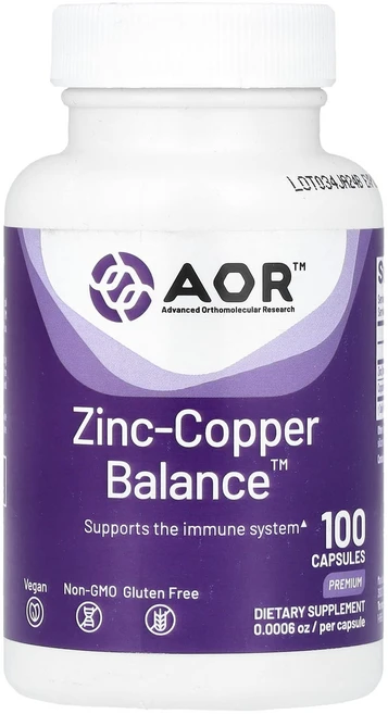 Advanced Orthomolecular Research AOR 아연 구리 밸런스 베지캡슐 100개, 100정, 2병 - 쿠팡