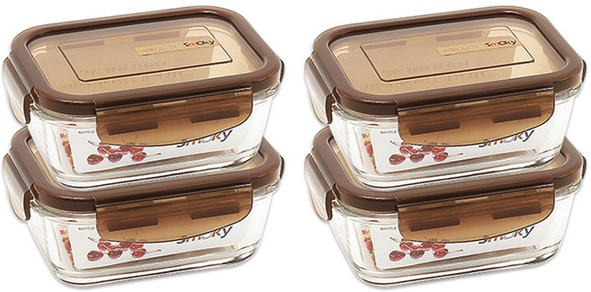 루미낙 퓨어박스 직사각 밀폐용기, 소(385ml)_스모키, 4개