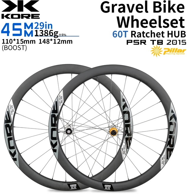 KORE 그래블 루지슈 딥 45mm 700c/29인치 T1000 카본 휠셋 60T 래칫 허브 로드 24H 필라 2015 어드벤처 바, 01 60T Titanium Ratchet, 03 HG, 01 BOOST-29IN-45MM