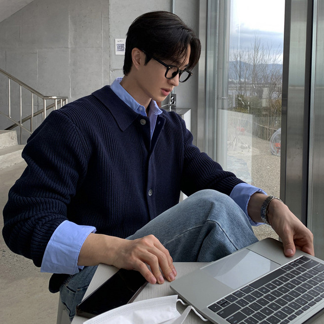 CBHV 춘추 칼라 카디건 니트 스웨터 코트 폴로 카디건