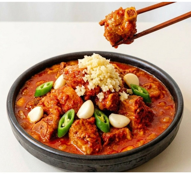 푸짐한 매운 돼지갈비 800g 청양고추의 얼큰 칼칼한 맛! 캠핑 술안주 반찬으로 최고!, 1개